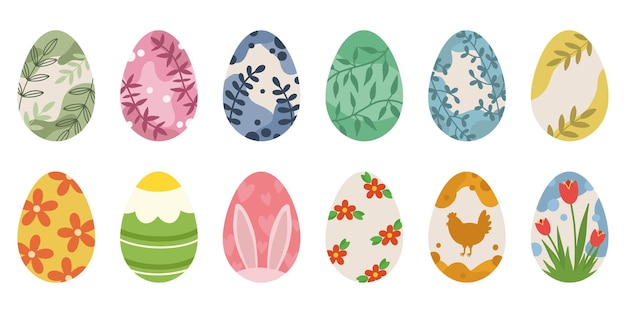 Un conjunto de huevos de Pascua de colores Lindos huevos de Pascua para decoración Iconos de vector de huevos de Pascua