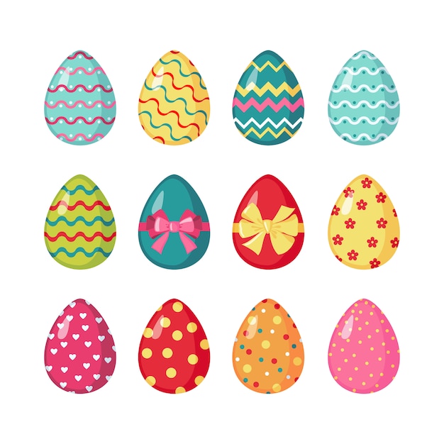 Conjunto de huevos de pascua de colores.