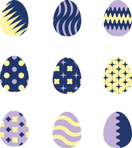 Conjunto de huevos de Pascua Decoración para Pascua Imagen vectorial Color amarillo púrpura