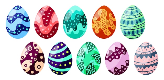 Vector conjunto de huevos de pascua dibujados a mano con hermosos colores