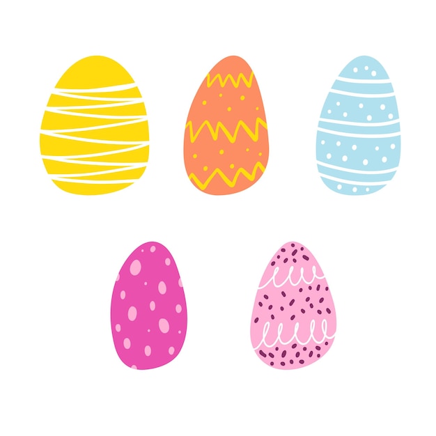 Conjunto de huevos de Pascua dibujados a mano Ilustración vectorial de colorida decoración de Pascua