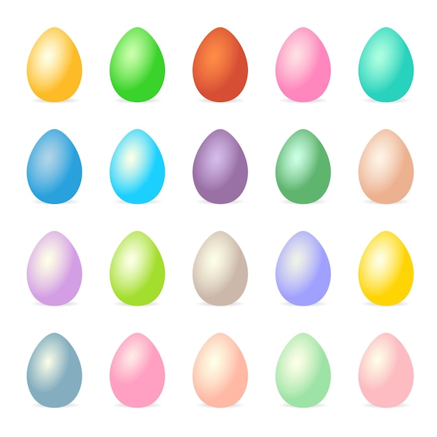 Conjunto de huevos de Pascua felices coloridos aislados sobre fondo blanco Ilustración vectorial