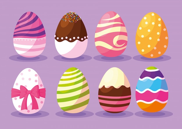 Vector conjunto de huevos de pascua, felices pascuas