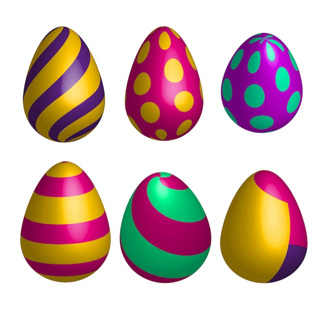 Conjunto de huevos de Pascua felices realistas en diferentes formas aisladas. 3D