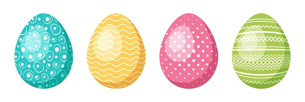 Conjunto de huevos de Pascua lindos coloridos vectoriales con diferentes patrones