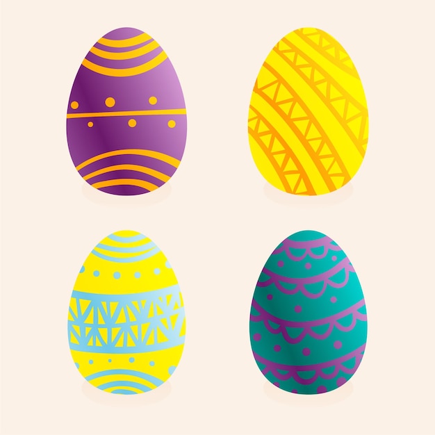 Vector conjunto de huevos de pascua multicolores con varios patrones