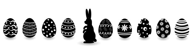 Conjunto de huevos de Pascua plantilla de cartel y pancarta de Pascua con huevos de pascua Ilustración vectorial