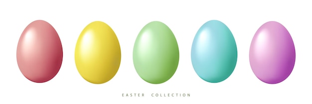 Conjunto de huevos de Pascua realistas en colores pastel aislados sobre fondo blanco Colección de elementos de diseño de Pascua