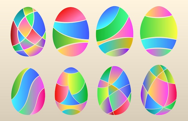 Conjunto de huevos de Pascua de segmentos degradados de colores