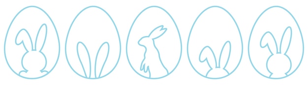 Conjunto de huevos de Pascua con silueta de conejo Ilustración vectorial de contorno