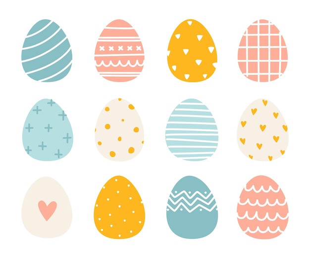 Vector conjunto de huevos pintados de doodle de pascua colección de huevos de pascua decorados geométricos abstractos lindos