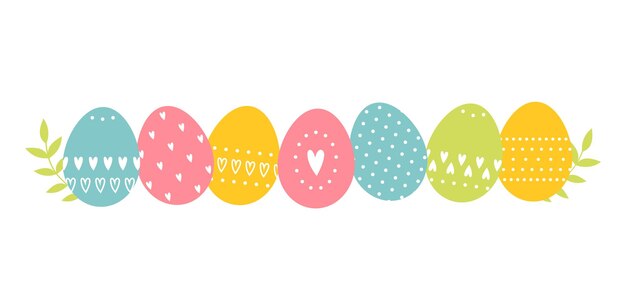 Conjunto de huevos pintados de pascua, dibujos simples, diseño plano