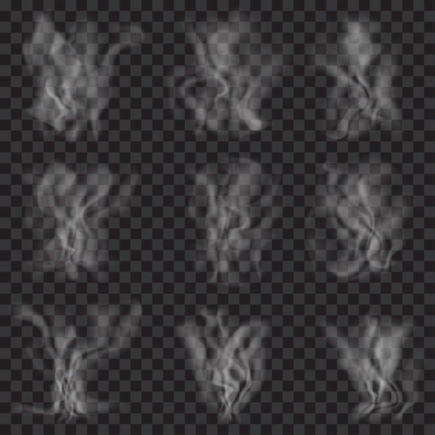 Conjunto de humo blanco translúcido Transparencia solo en formato vectorial