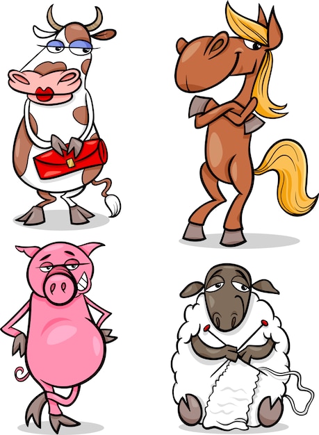 conjunto de humor de dibujos animados de animales de granja