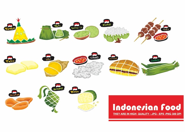 Vector conjunto de icon vector de alimentos de indonesia