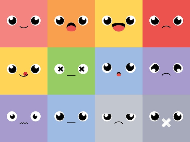 Conjunto de iconas de emoción de dibujos animados bonitos Ilustración de diseño plano