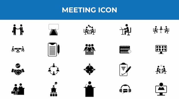 Conjunto de iconas de la línea de reunión Conjunto De iconas de línea de reunión de negocios de equipo con trabajo en equipo y colaboración Colecciones de iconas vectoriales planas