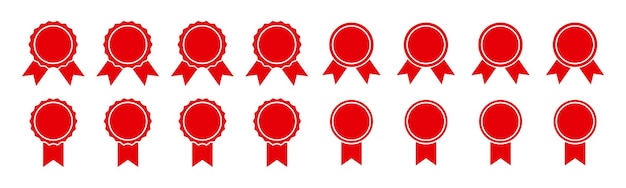 Conjunto de iconas de medallas premium con cinta roja Insignias de premios Conjunto del insignia de cinta roja de premios