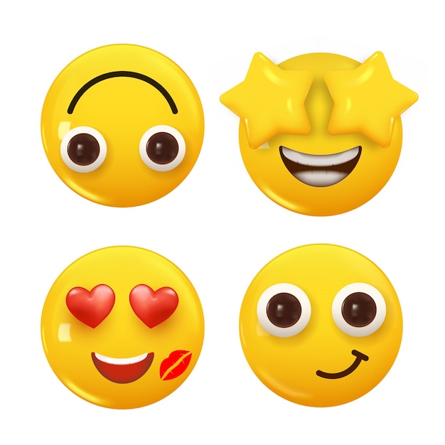 Conjunto de icono 3d color amarillo sonrisa emoji Establecer icono Sonrisa Emoji Vector