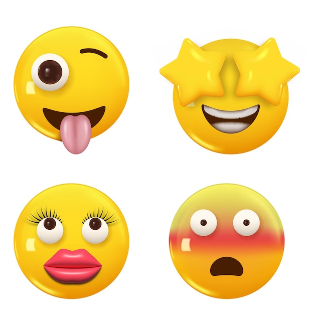 Vector conjunto de icono 3d color amarillo sonrisa emoji establecer icono sonrisa emoji vector