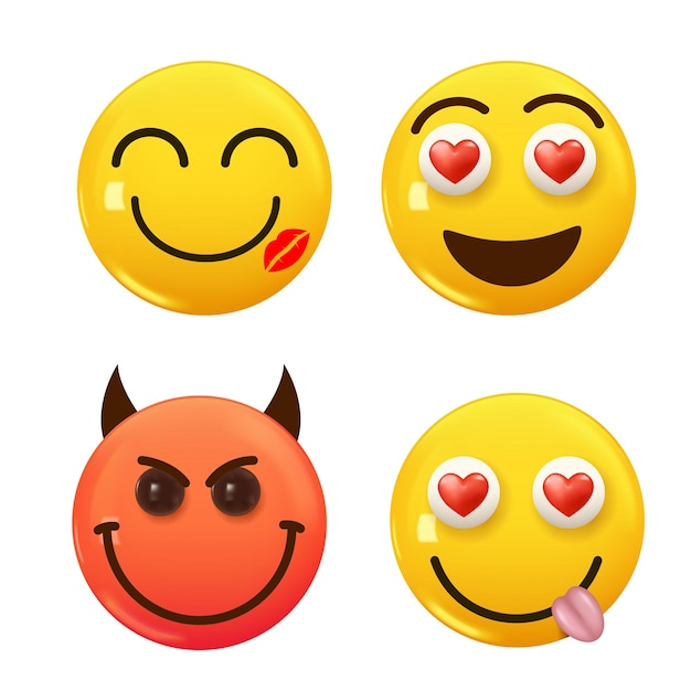 Conjunto de icono 3d color amarillo sonrisa emoji Establecer icono Sonrisa Emoji Vector