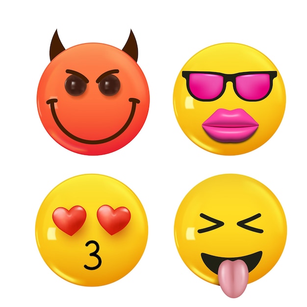 Conjunto de icono 3d color amarillo sonrisa emoji Establecer icono Sonrisa Emoji Vector