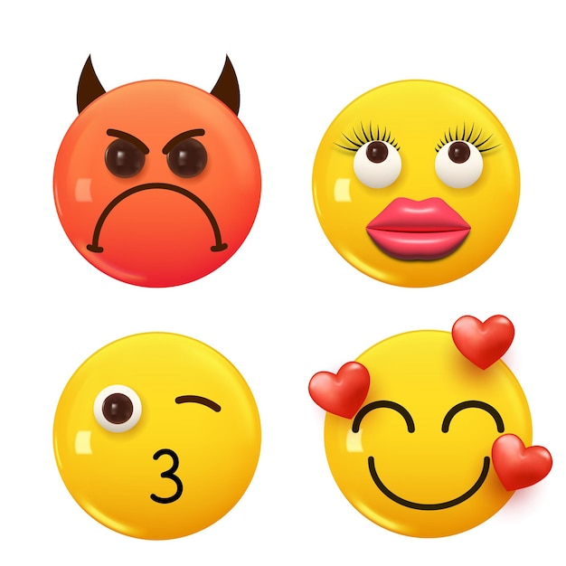 Conjunto de icono 3d color amarillo sonrisa emoji Establecer icono Sonrisa Emoji Vector