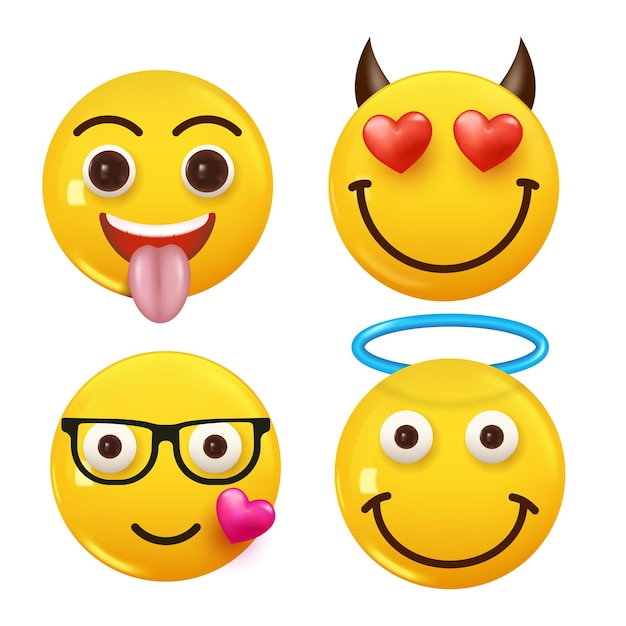 Conjunto de icono 3d color amarillo sonrisa emoji Establecer icono Sonrisa Emoji Vector