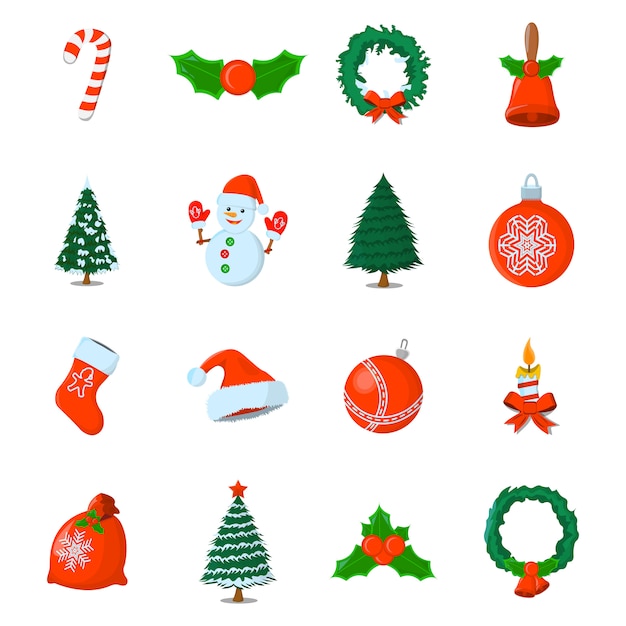 Conjunto de icono aislado de Navidad. Estilo de dibujos animados. Ilustración de vector para el día de Navidad.