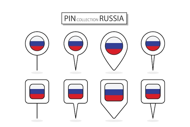 Conjunto de icono de bandera de rusia de pin plano en diversas formas icono de pin plano Diseño de ilustración