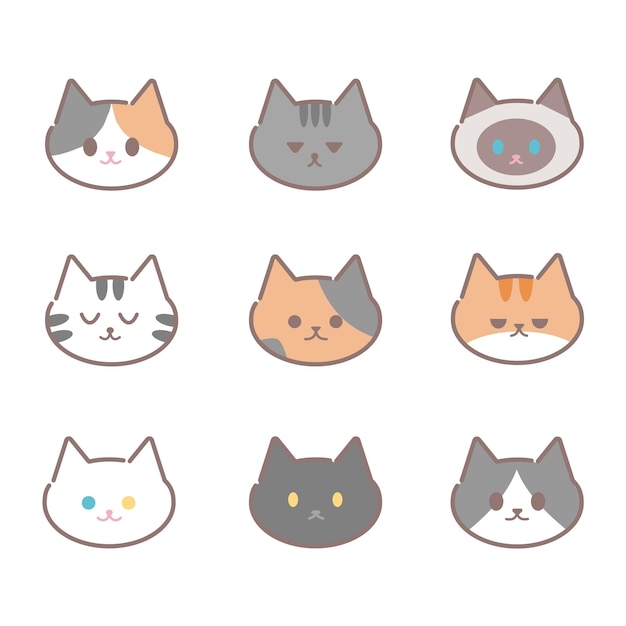 Conjunto de icono de caras de gato