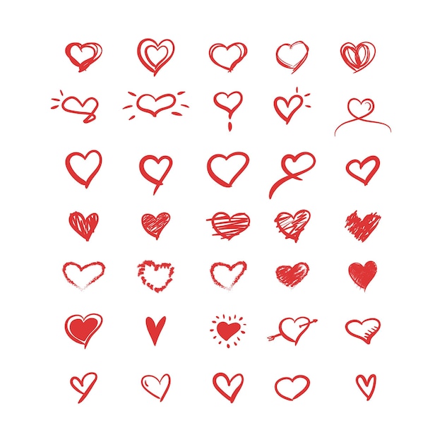 Vector conjunto de icono de corazón dibujado a mano