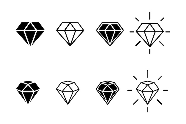 Conjunto de icono de diamante Diseño de contorno lineal y negro Vector EPS 10