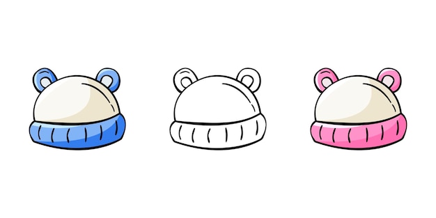 Conjunto de icono dibujado a mano de sombrero con orejas de oso en estilo doodle para niños y niñas