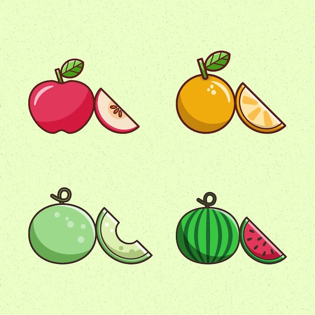 Conjunto de icono de diseño plano de fruta