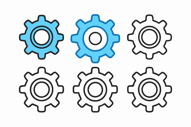 Conjunto de icono de engranaje símbolo de ajuste de engrenaje ilustración vectorial de rueda dentada en fondo blanco