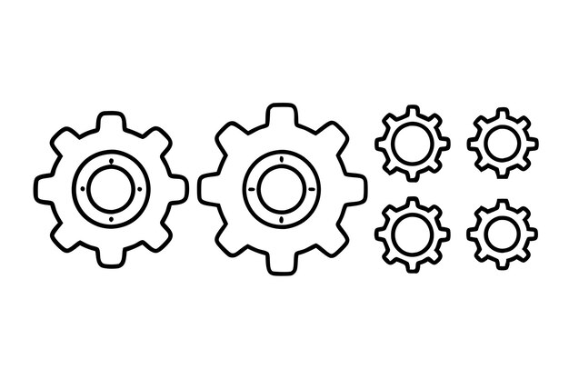Conjunto de icono de engranaje símbolo de ajuste de engrenaje ilustración vectorial de rueda dentada en fondo blanco