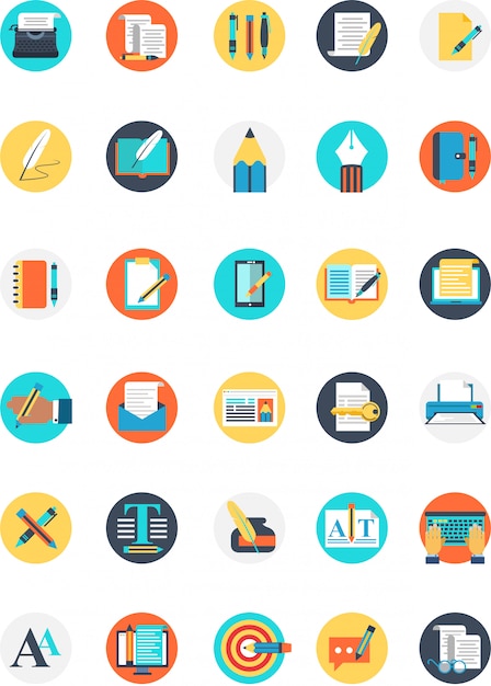 Conjunto de icono de escritor con muchos colores y tipo
