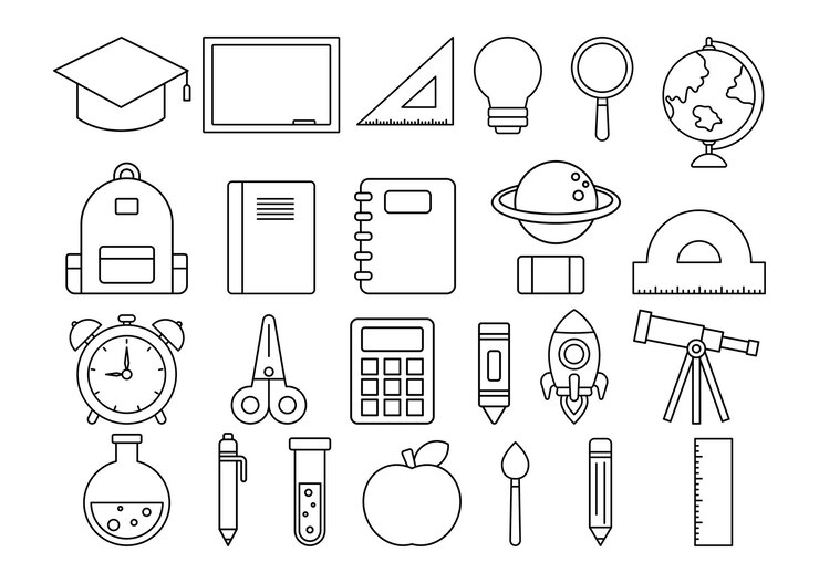 Conjunto de icono de esquema de educación escolar aislado sobre fondo blanco.