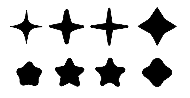 Conjunto de icono de estrellas dibujadas a mano en negro Línea vectorial y icono de estrella negra