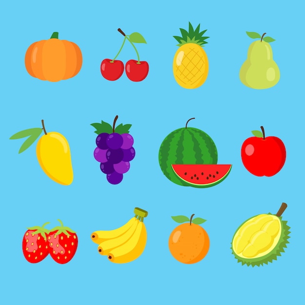 Vector conjunto de icono de frutas lindo