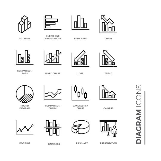 Conjunto de icono de gráfico y diagrama, icono de esquema