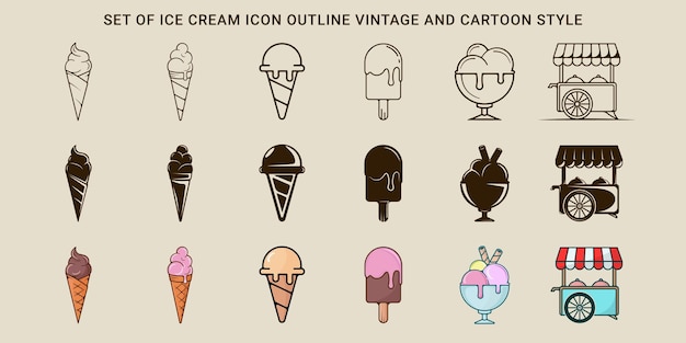 Vector conjunto de icono de helado plantilla de ilustración vectorial colección de paquetes de diseño gráfico de varios