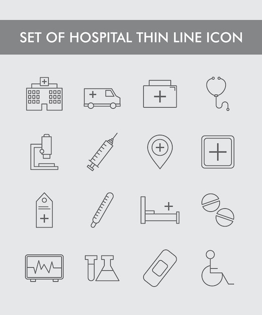 Conjunto de icono de Hospital Thin Line