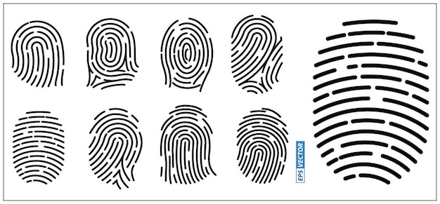 Conjunto de icono de huella digital realista aislado o autorización de acceso de sistemas de seguridad o huella digital