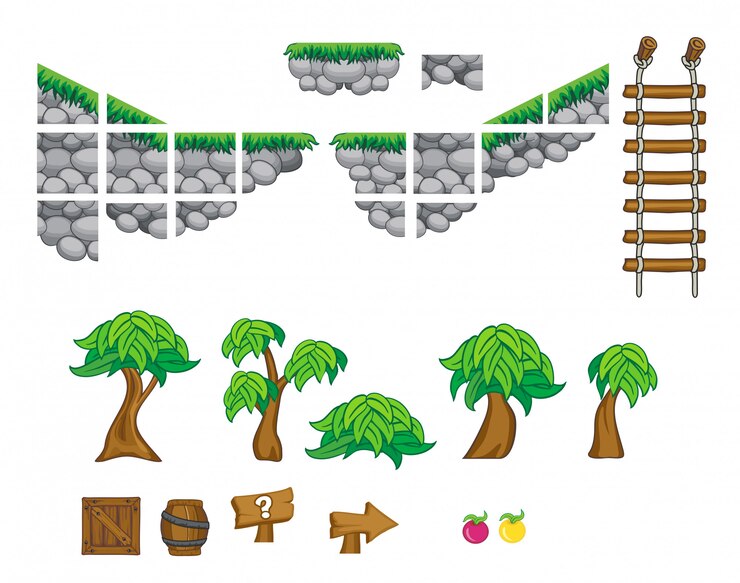 Vector conjunto de icono del juego, objeto y fondo aislado en blanco