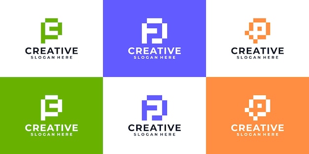 Conjunto de icono de logotipo creativo letra p inicial