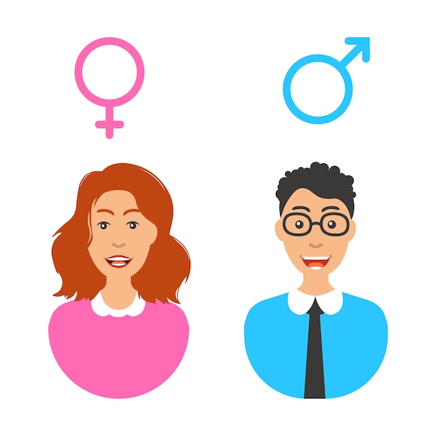 Conjunto de icono masculino y femenino orientación de género avatar de hombre y mujer ilustración vectorial aislada