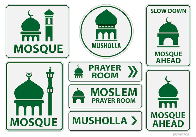 conjunto de icono de mezquita o signo de sala de oración aislado Ilustración 3D