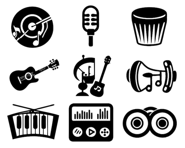 conjunto de icono de música ilustración clásico digital moderno entretenimiento estéreo plana aguda melodía